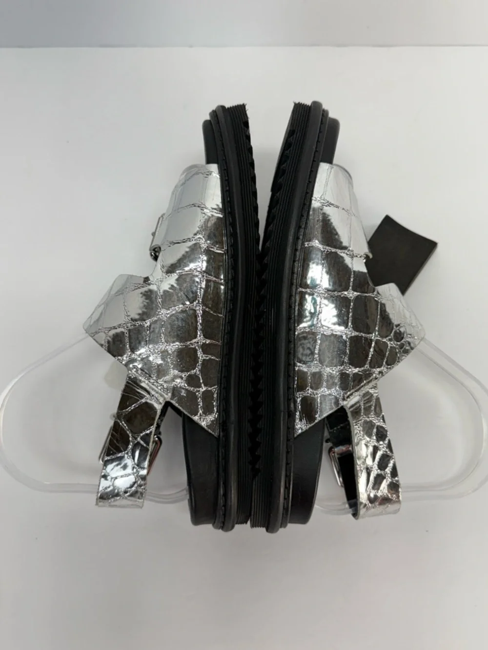 ZADIG & VOLTAIRE Silver reptile imprint Metallic Buckle Platform Sandals size 7 - Picture 7 of 9